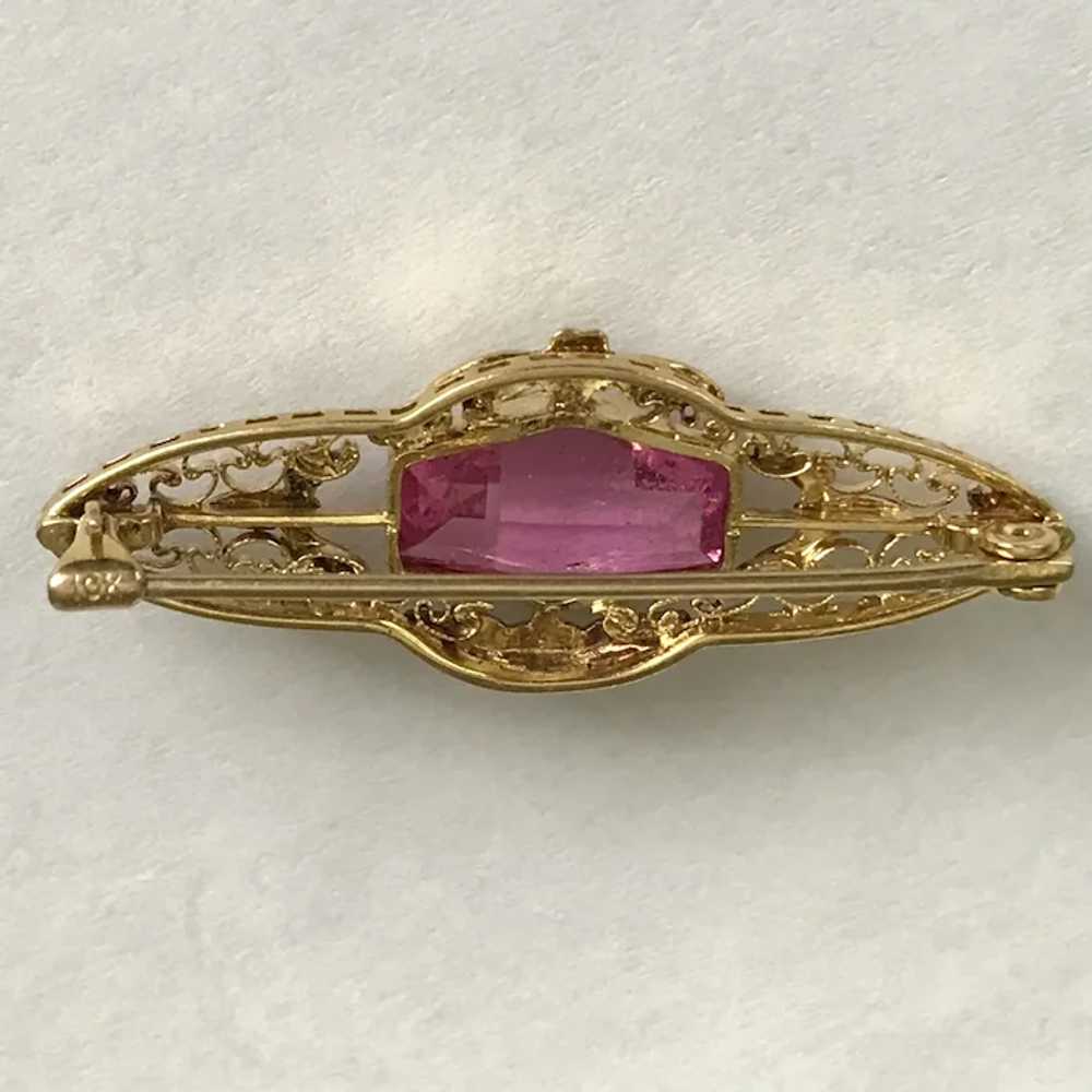 Antique Edwardian Synthetic Pink Sapphire Pin - image 3