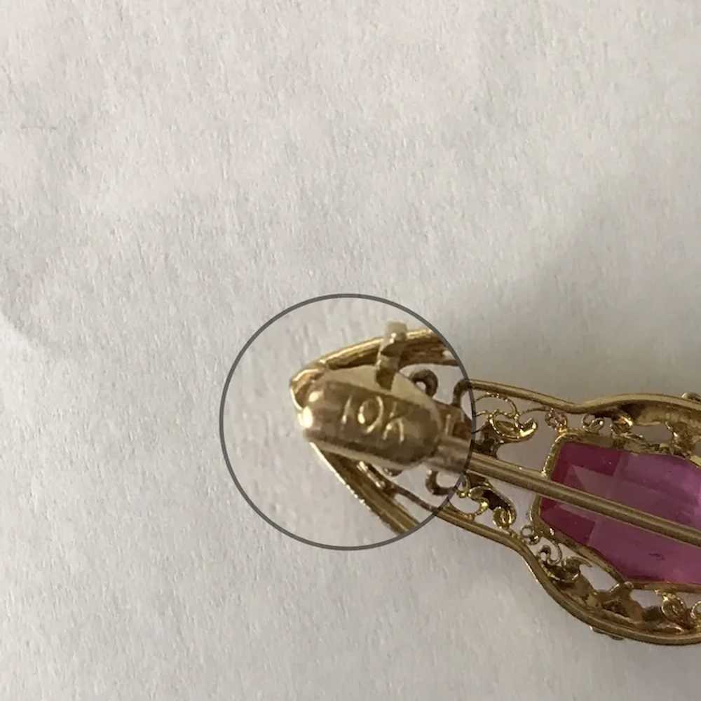 Antique Edwardian Synthetic Pink Sapphire Pin - image 4