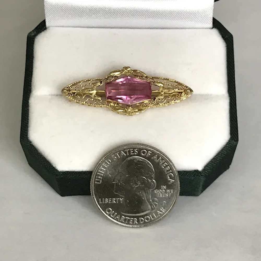 Antique Edwardian Synthetic Pink Sapphire Pin - image 5