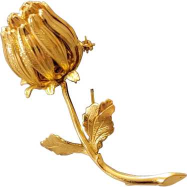 Monet gold tone rose bud brooch - image 1
