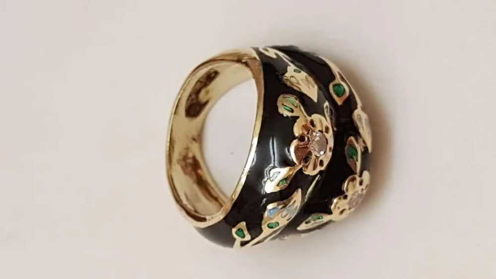 Vintage Unique Black White Green Enamel Diamond 1… - image 5