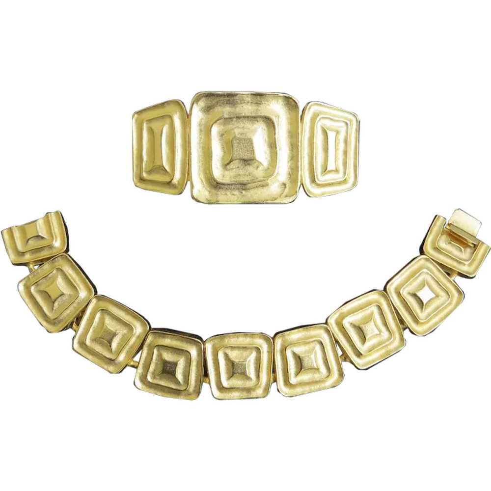 Vintage "Les Bernard" Modernist Gold Tone Bracele… - image 1