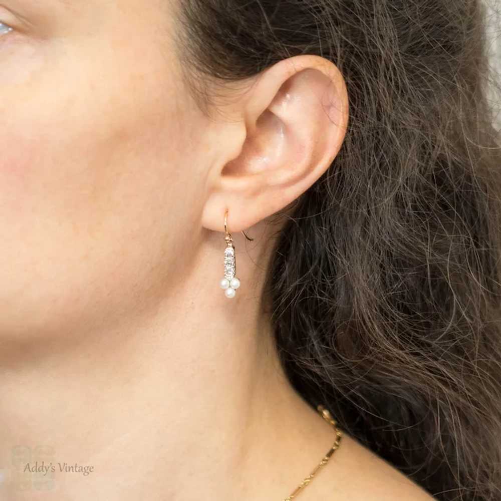 Antique Cultured Pearl & Old Mine Cut Diamond Ear… - image 5