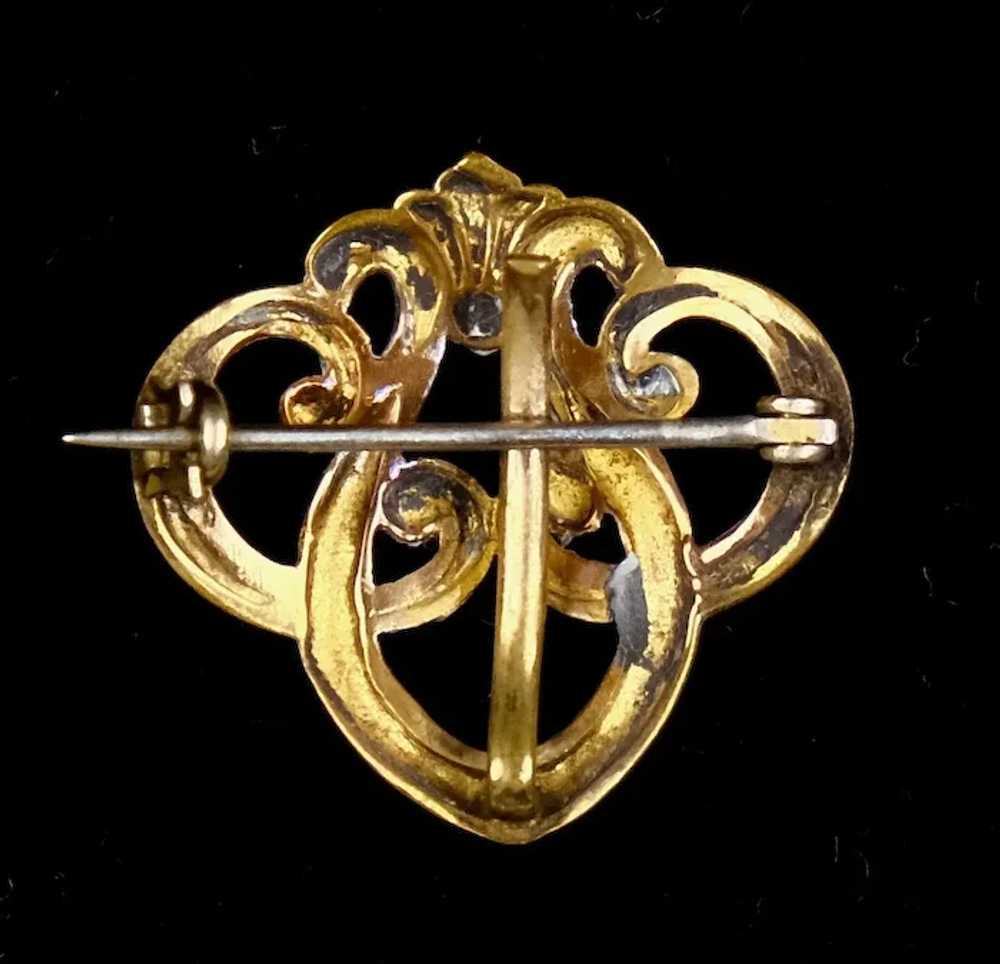 Flowing Art Nouveau Chased Gold Filled Watch Pin - image 2