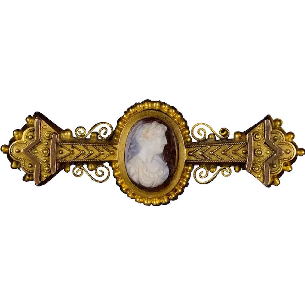 Estate CLOSEOUT  Victorian Gold Sardonyx Cameo Pin - image 1