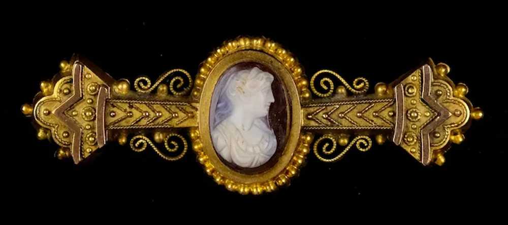 Estate CLOSEOUT  Victorian Gold Sardonyx Cameo Pin - image 5