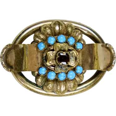 Victorian Gold Garnet Turquoise Brooch Pin - image 1