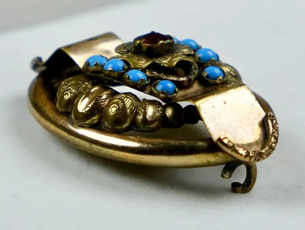 Victorian Gold Garnet Turquoise Brooch Pin - image 2