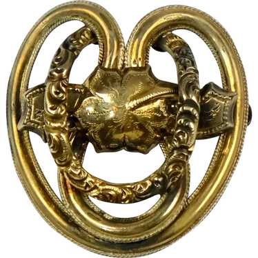 Unique Victorian Chased Gold Filled Pin Brooch
