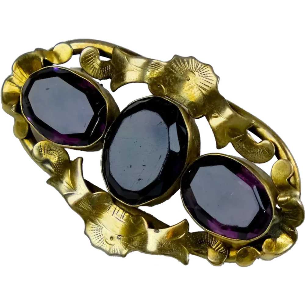 Victorian Rolled Gold Amethyst Crystals Brooch - image 1
