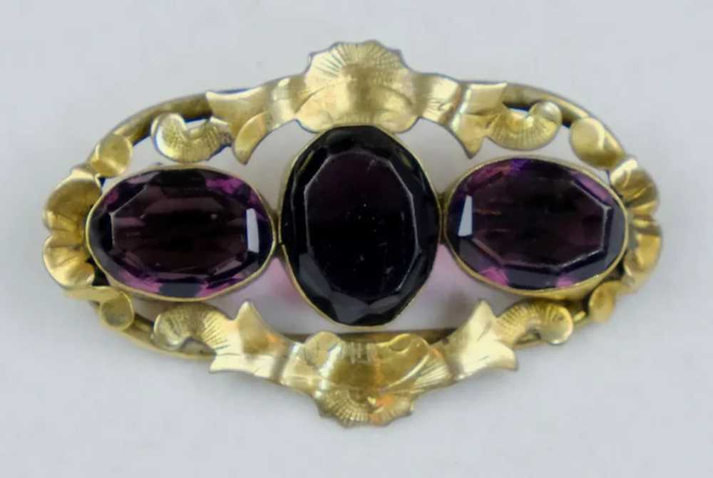 Victorian Rolled Gold Amethyst Crystals Brooch - image 2