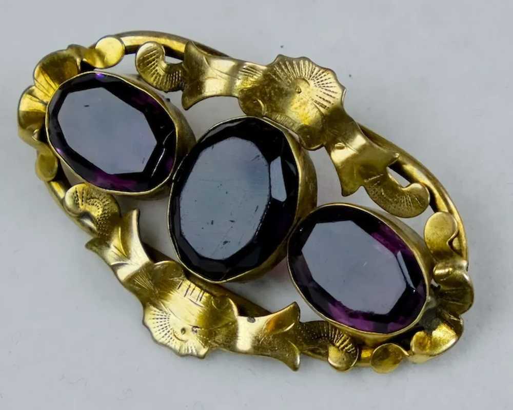 Victorian Rolled Gold Amethyst Crystals Brooch - image 6