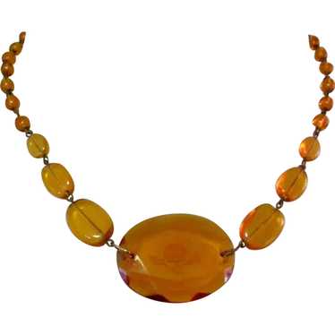 Intaglio Glass Necklace, Art Deco Czech - image 1