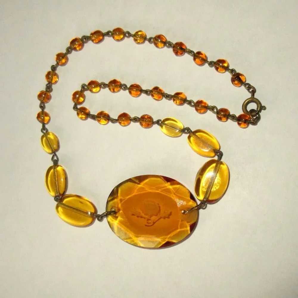 Intaglio Glass Necklace, Art Deco Czech - image 5