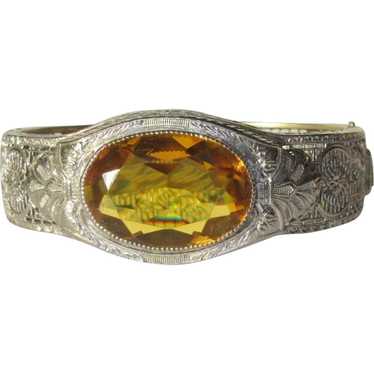 Rhodium Filigree Bracelet, Art Deco Rhinestone Vi… - image 1