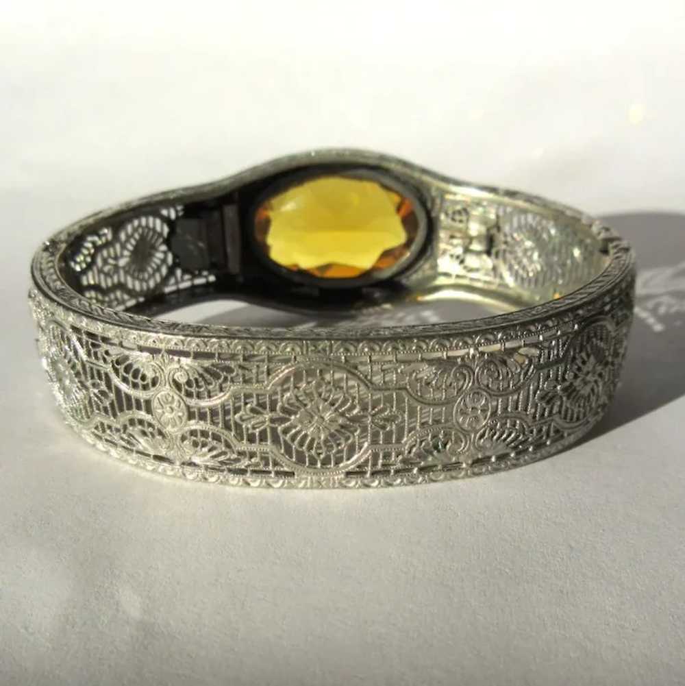 Rhodium Filigree Bracelet, Art Deco Rhinestone Vi… - image 2