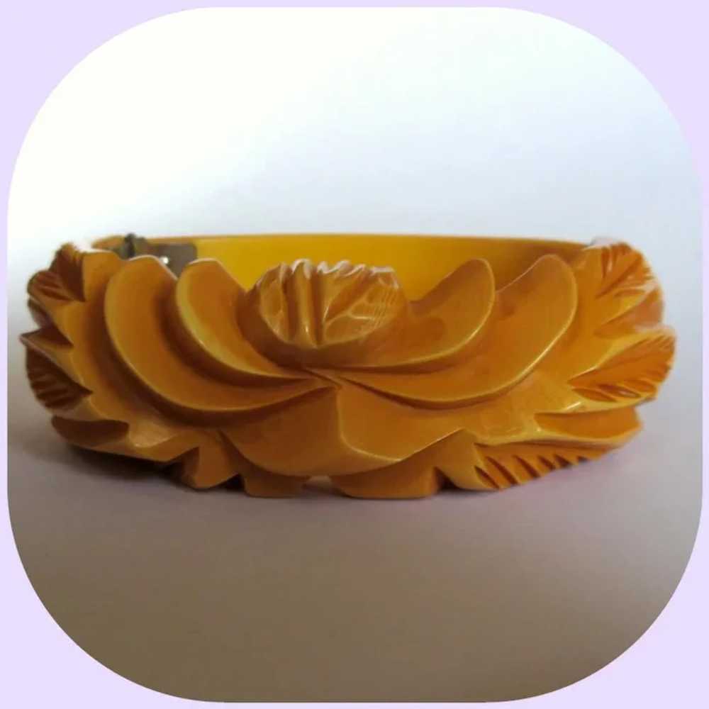 Bakelite Clamper Bracelet, Vintage Carved Butters… - image 2