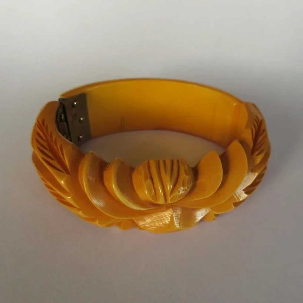 Bakelite Clamper Bracelet, Vintage Carved Butters… - image 3