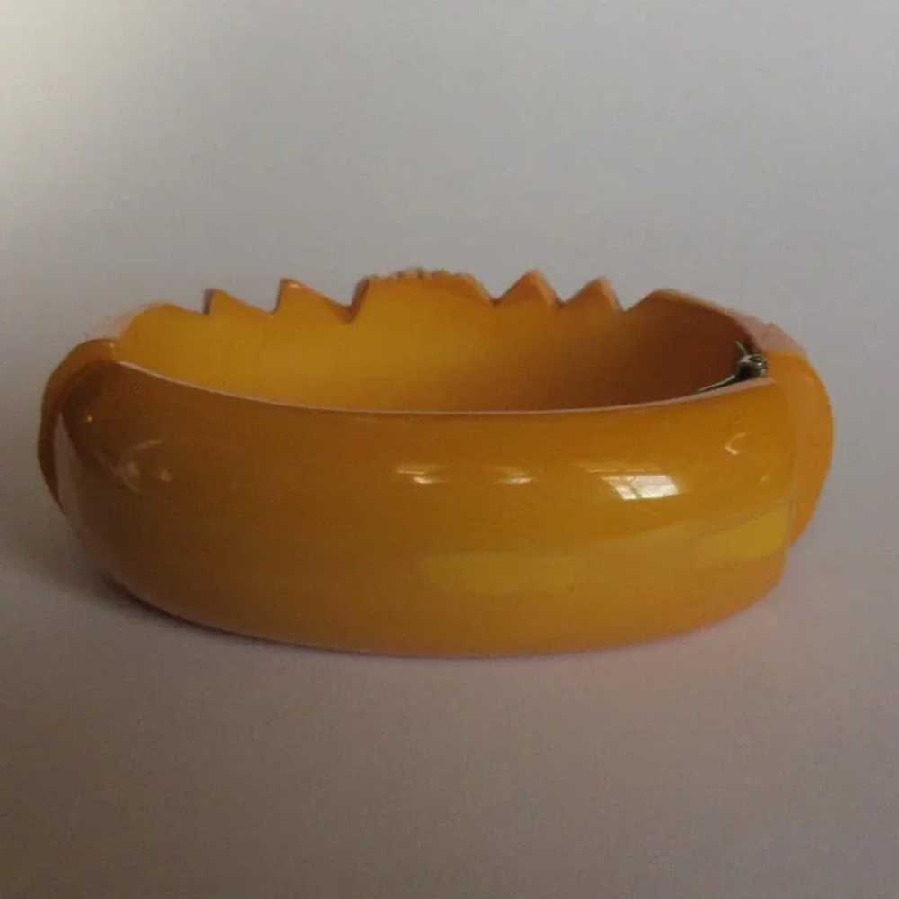 Bakelite Clamper Bracelet, Vintage Carved Butters… - image 4