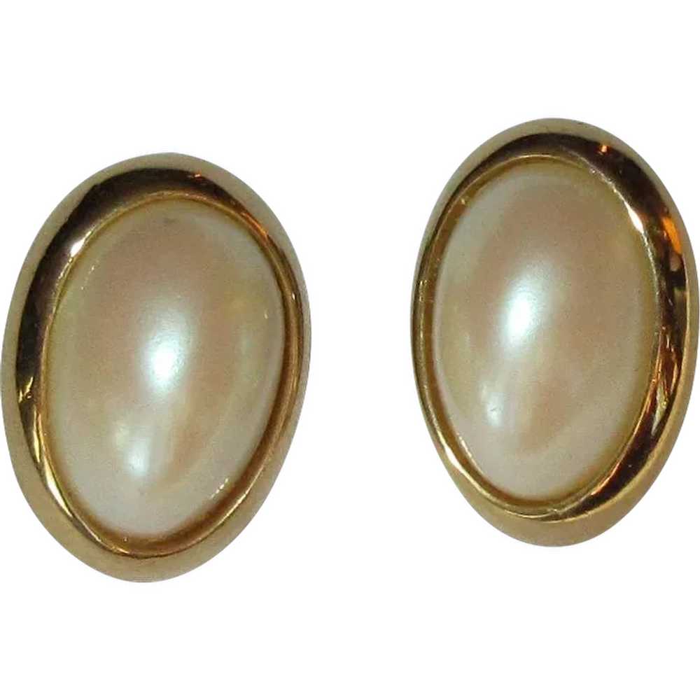 Vintage Earrings, Faux Pearl Clip on, 80's - image 1
