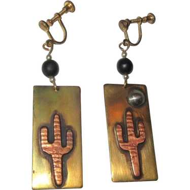 Cactus Earrings, Vintage Hand Made, Drops, Mixed M