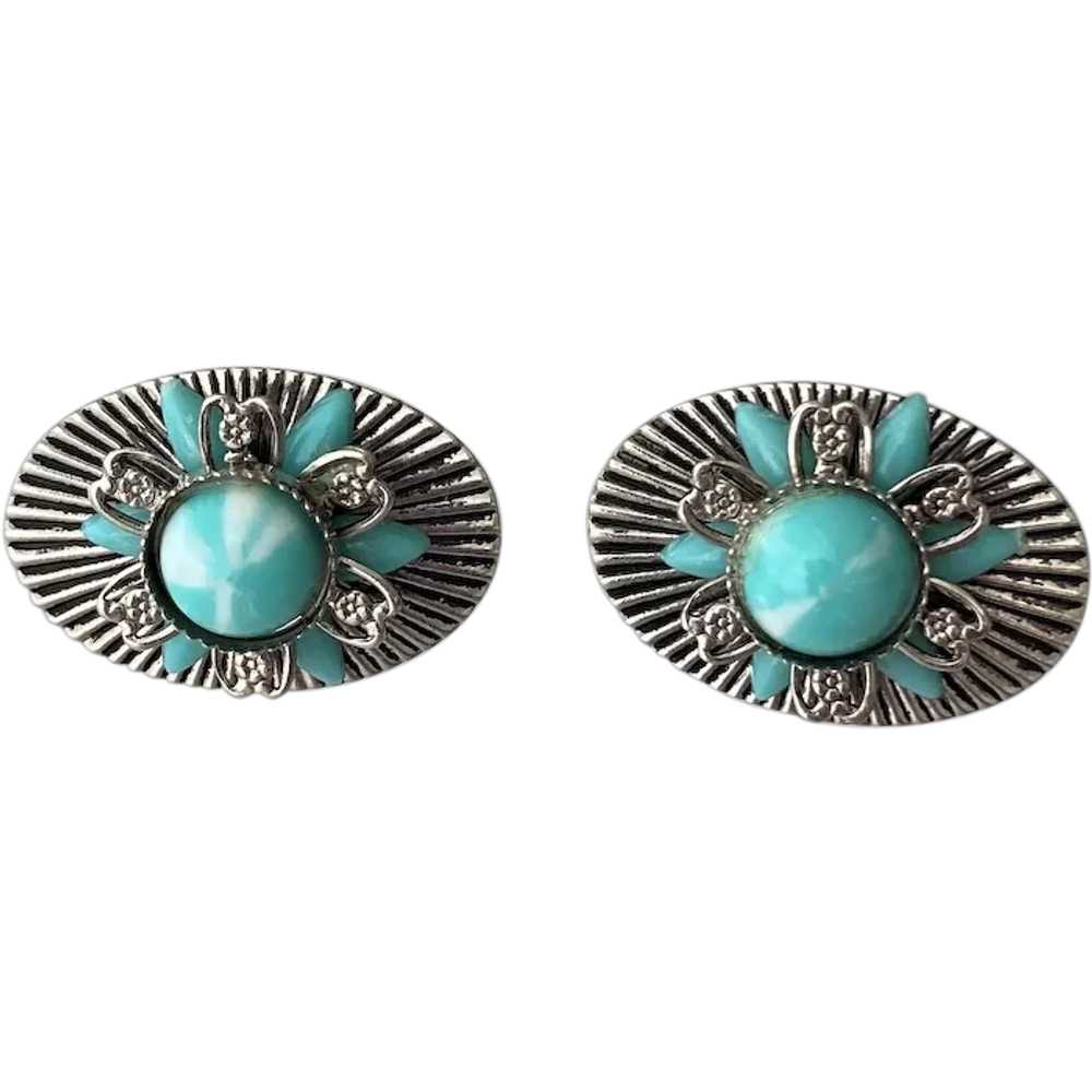 Southwestern Style Faux Turquoise Dimensional Ear… - image 1