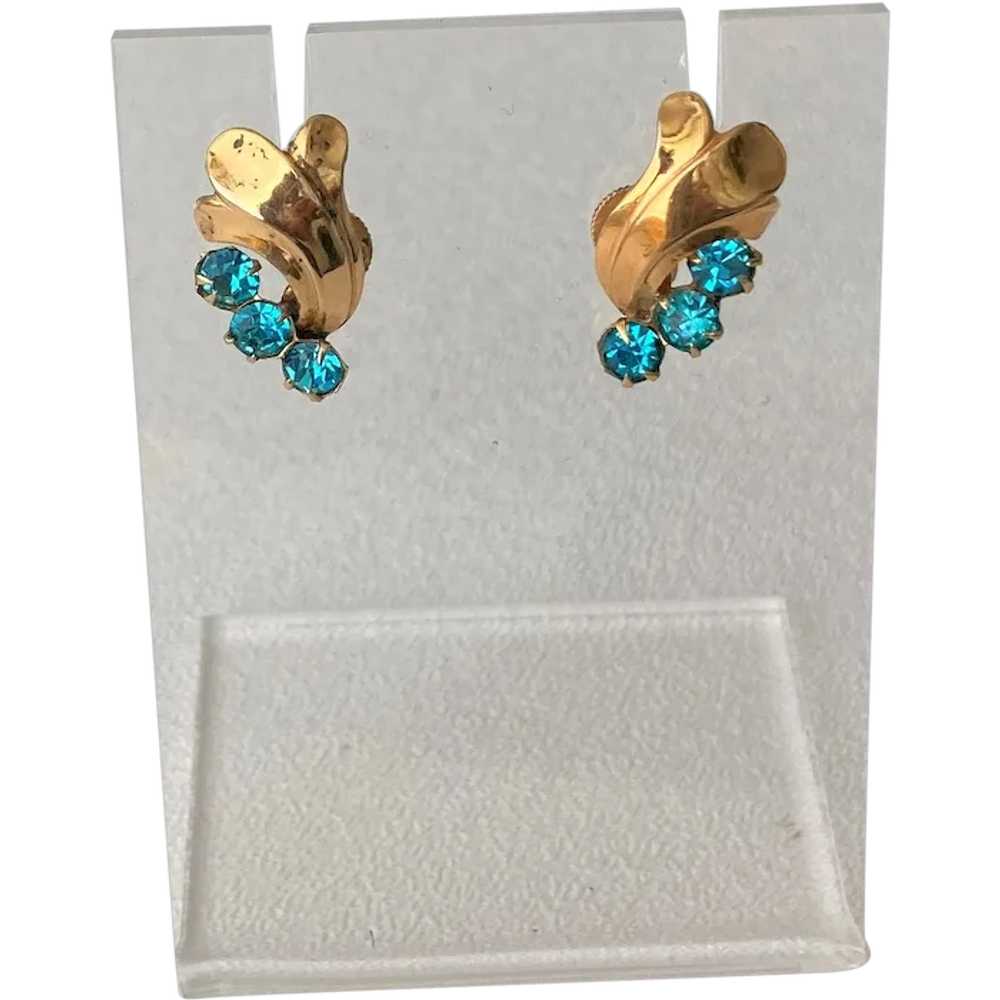 Retro Revival Turquoise Blue Rhinestone Earrings - image 1