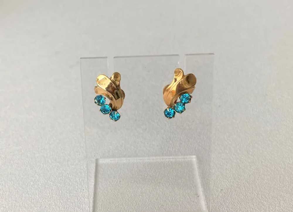 Retro Revival Turquoise Blue Rhinestone Earrings - image 2