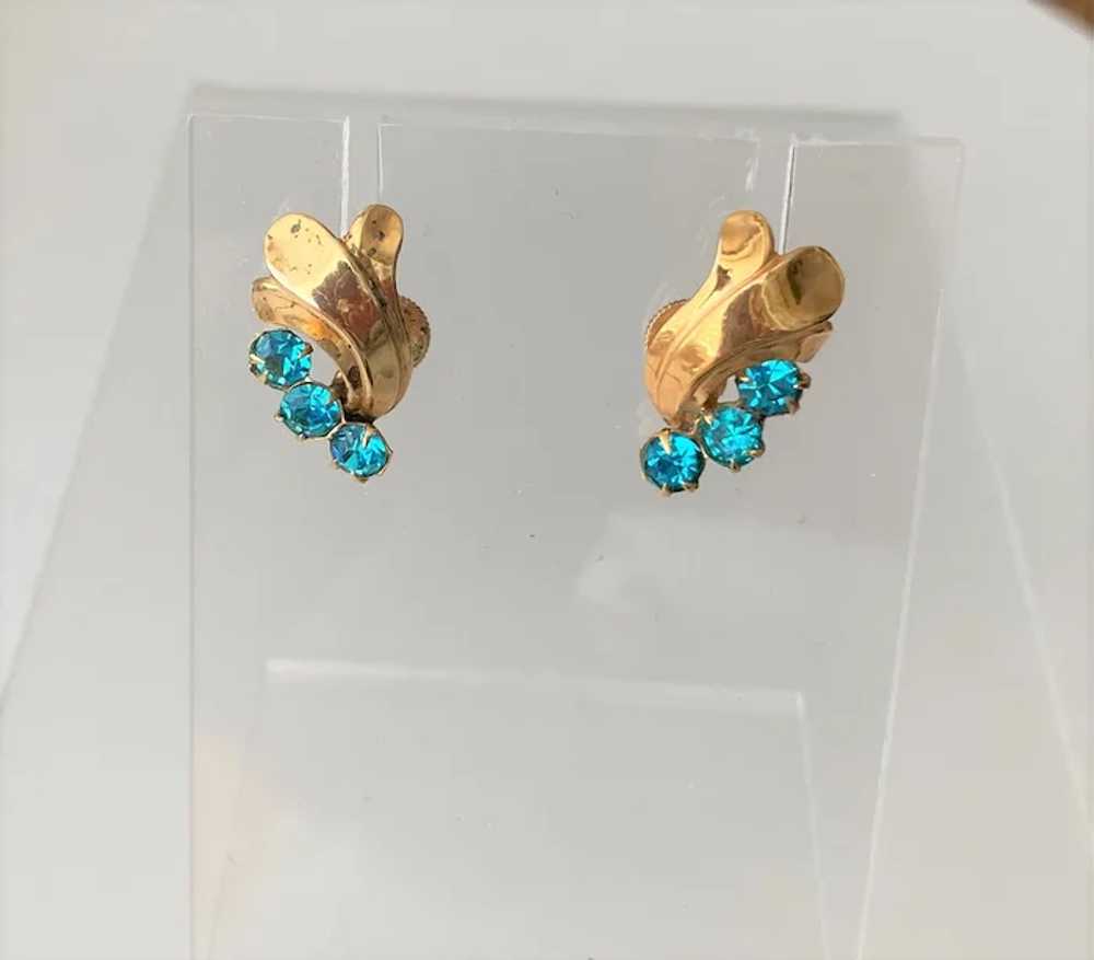 Retro Revival Turquoise Blue Rhinestone Earrings - image 4