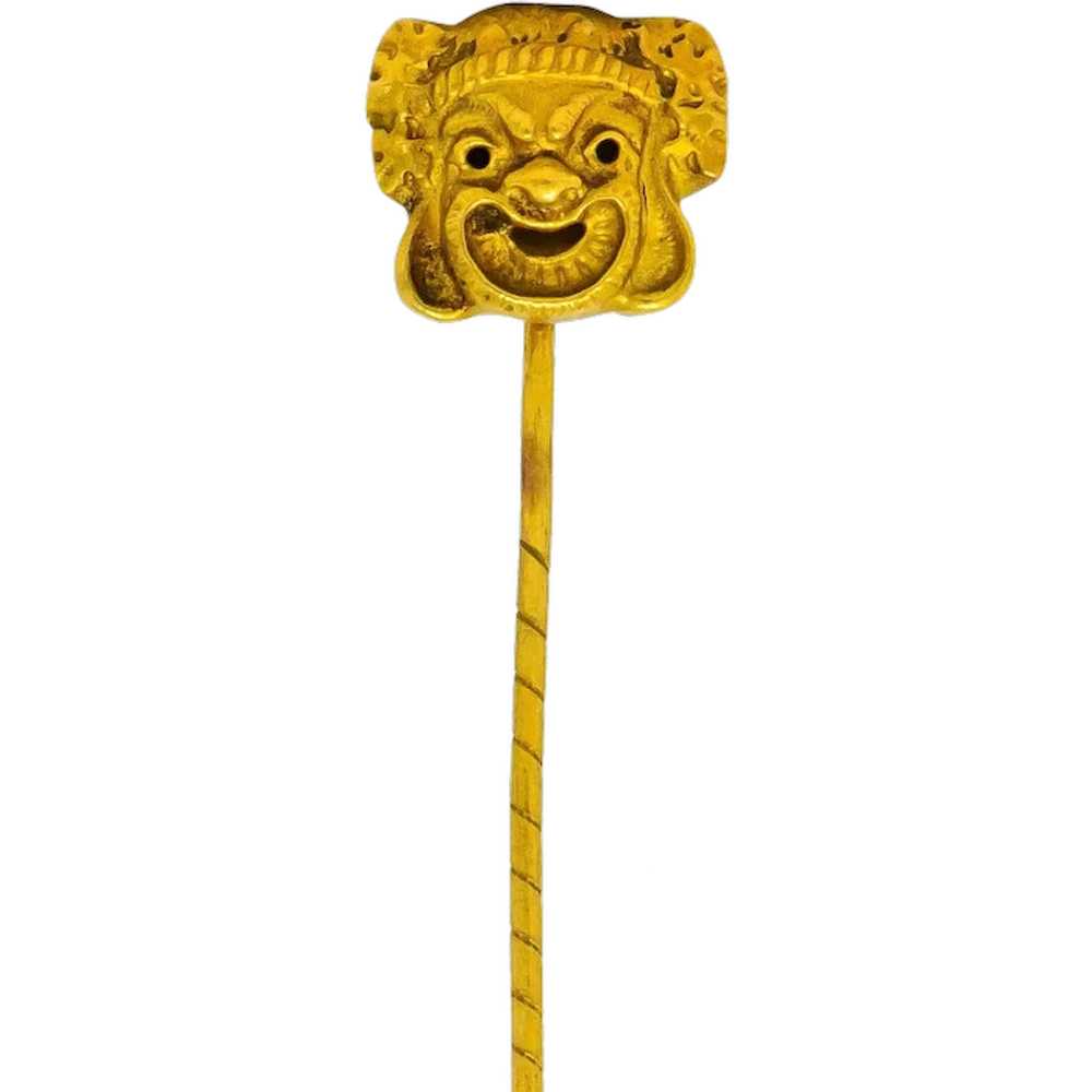 Late Victorian 18 Karat Gold Comedy Mask Stickpin - image 1