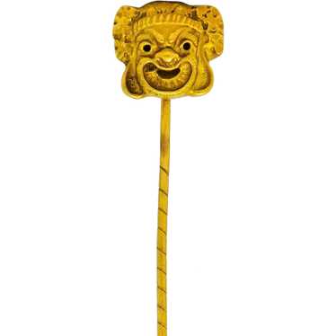 Late Victorian 18 Karat Gold Comedy Mask Stickpin - image 1
