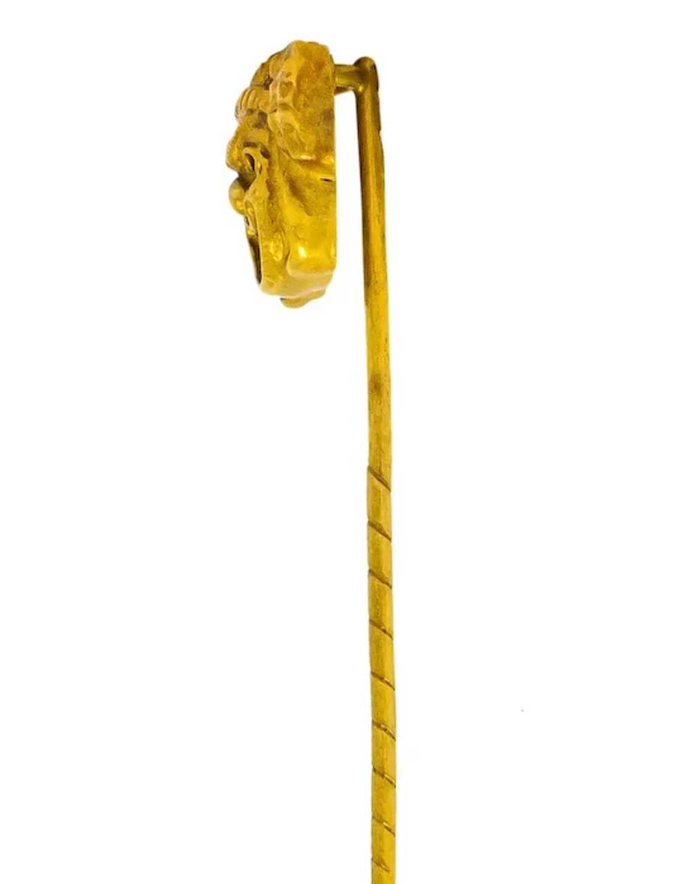 Late Victorian 18 Karat Gold Comedy Mask Stickpin - image 2