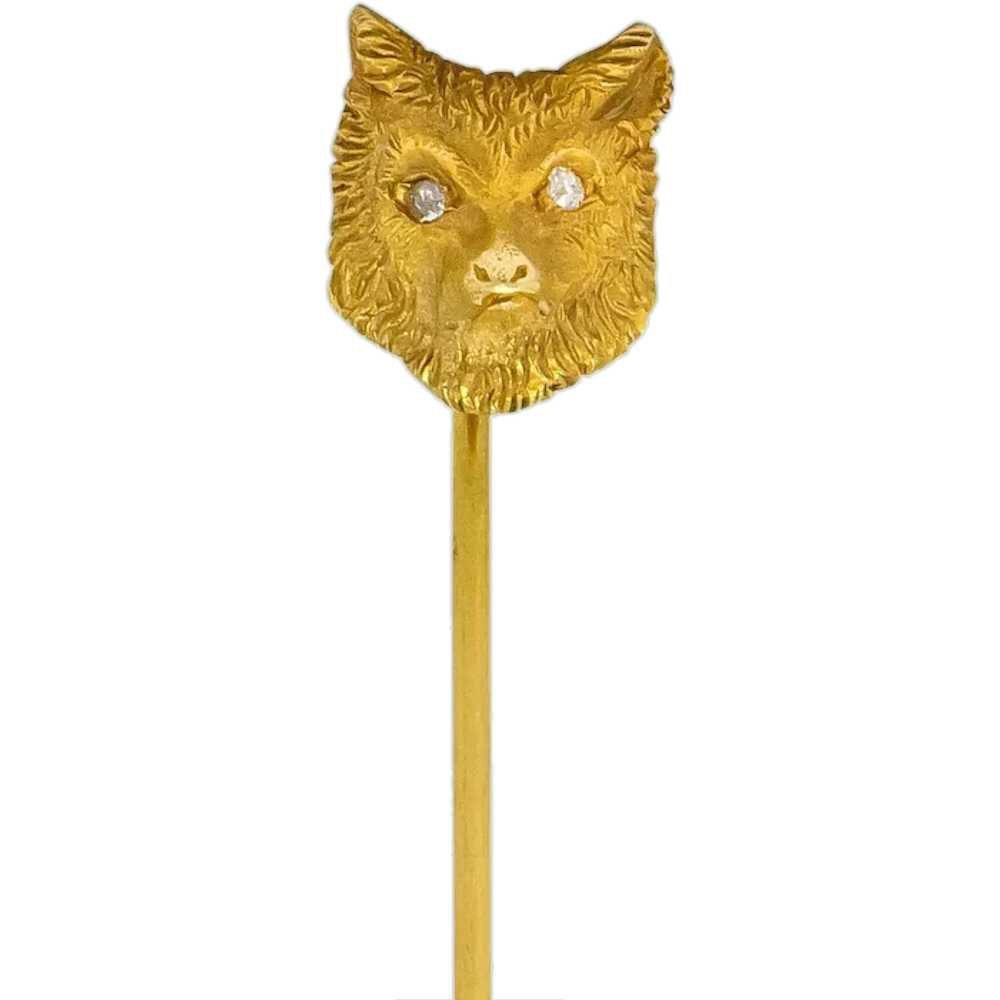 Victorian Diamond 14 Karat Gold Fox Stickpin Circ… - image 1