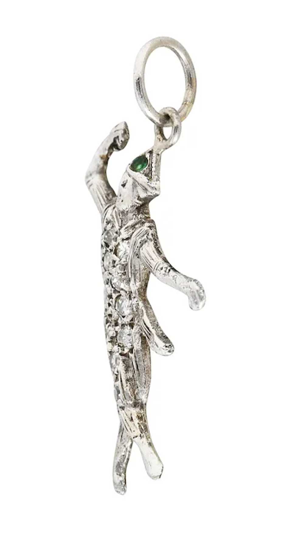 Art Deco Diamond Emerald 14 Karat White Gold Danc… - image 2