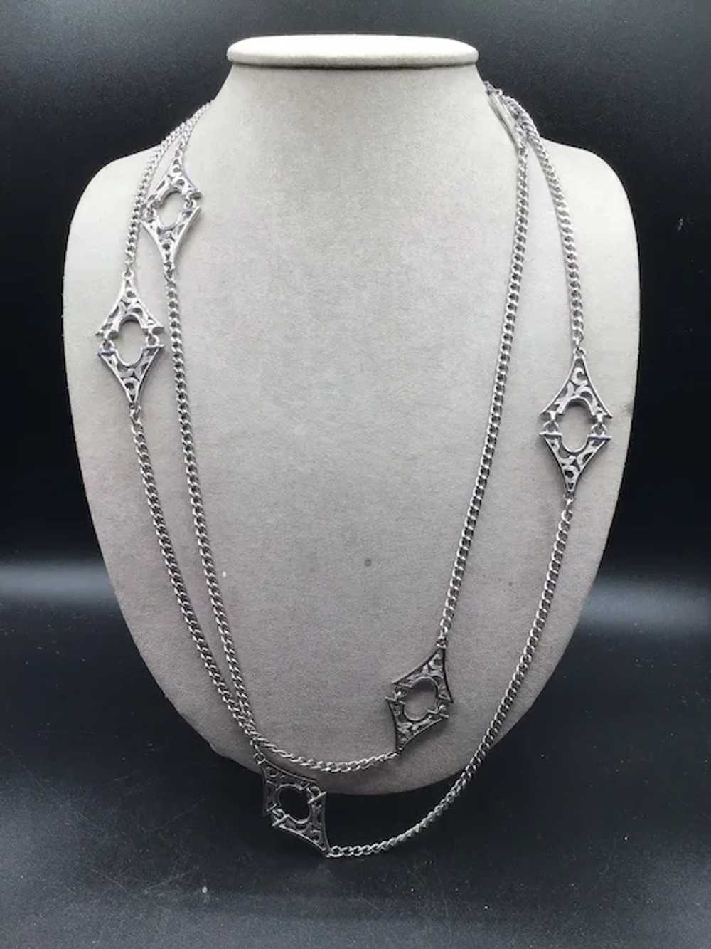 Vintage Station Necklace Silver Tone Textured Ext… - image 3