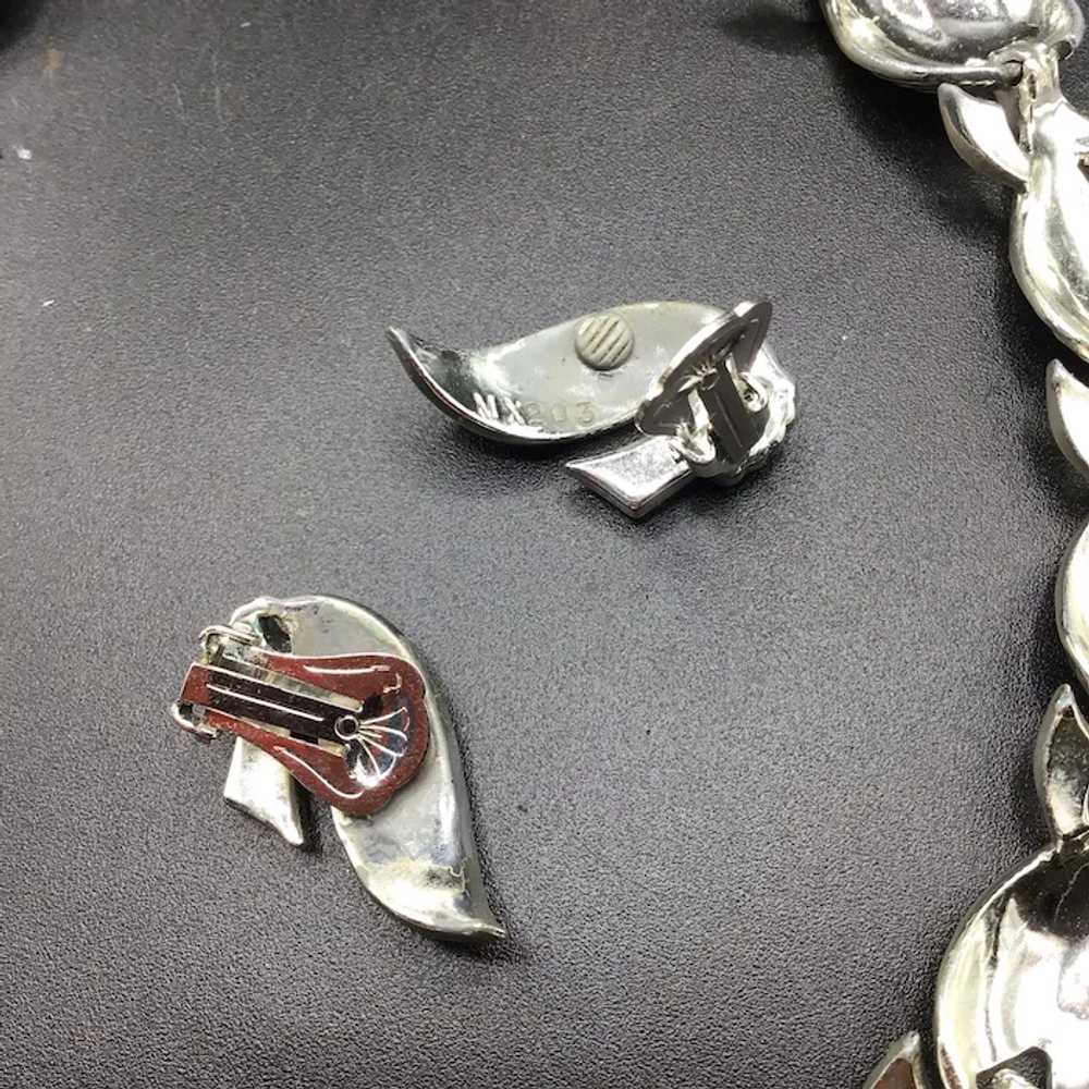 Vintage Silver Tone Necklace & Earrings Set Wavy … - image 5