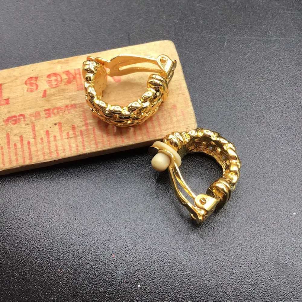 Vintage 80s Clip On Hoops Earrings Gold Tone Orna… - image 4