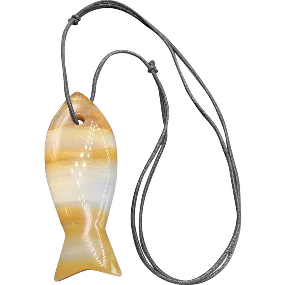 Agate Fish Necklace Polished Semi-precious Long P… - image 1