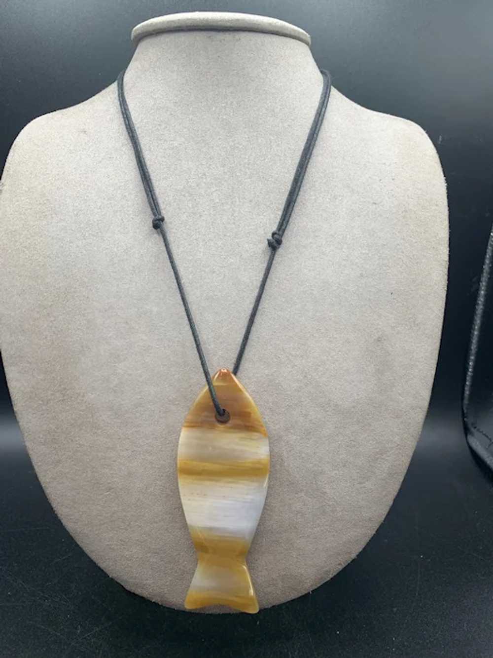 Agate Fish Necklace Polished Semi-precious Long P… - image 2