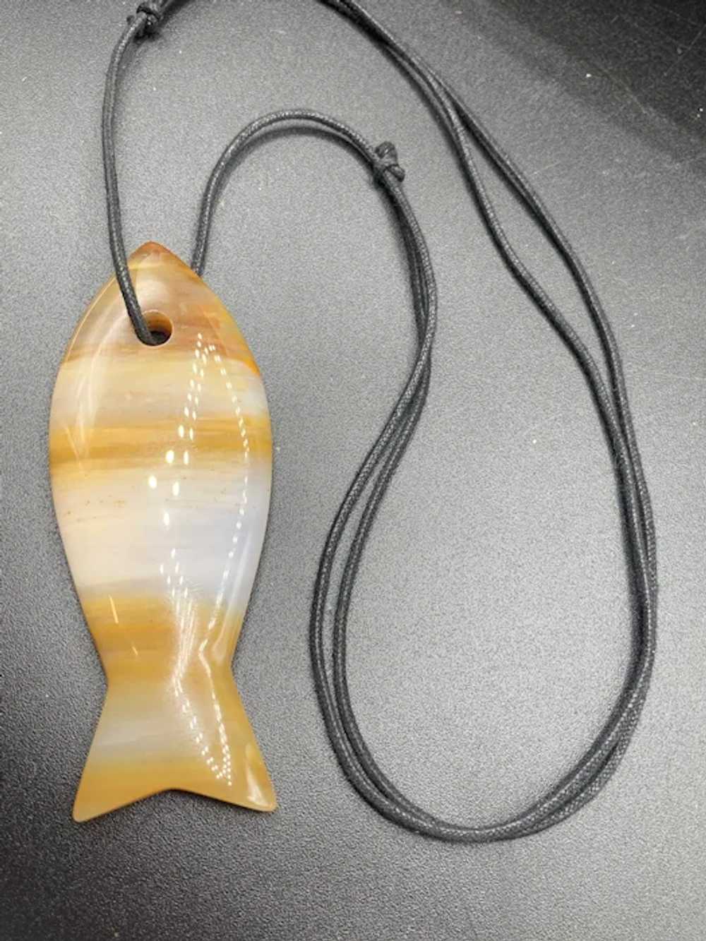 Agate Fish Necklace Polished Semi-precious Long P… - image 3