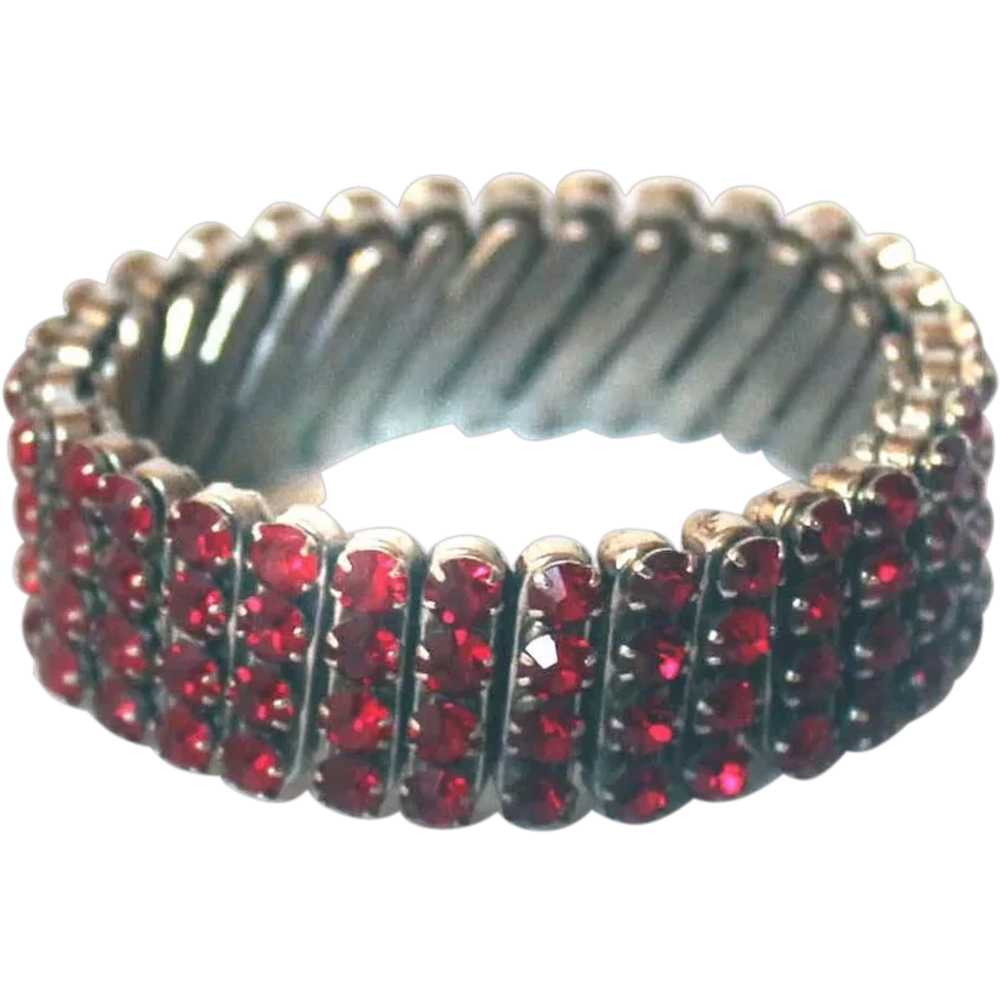 Expansion Stretch Bracelet Ruby RED Stones 1950s - image 1