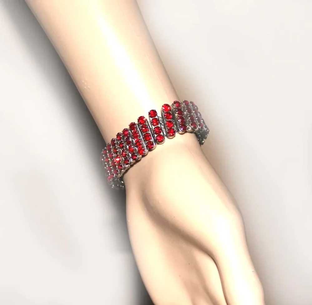 Expansion Stretch Bracelet Ruby RED Stones 1950s - image 2