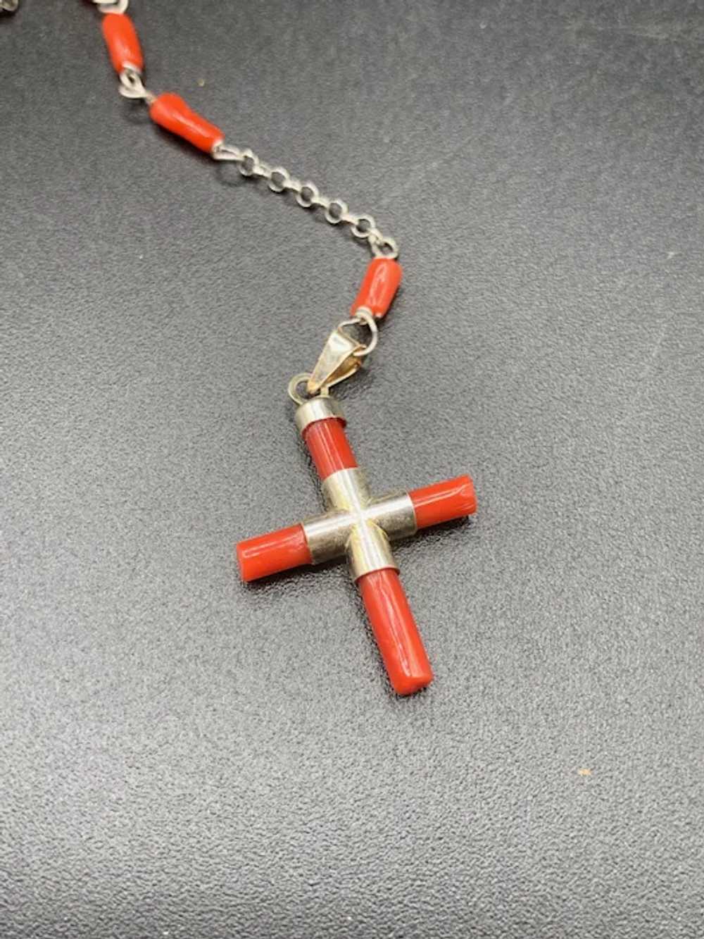 Red Coral Rosary Necklace Sterling Silver Genuine… - image 3