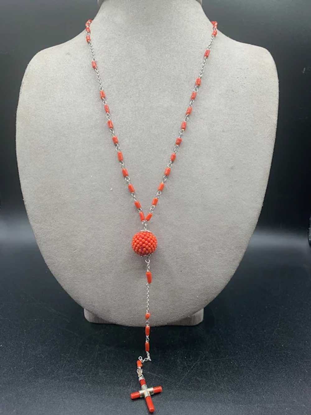 Red Coral Rosary Necklace Sterling Silver Genuine… - image 5