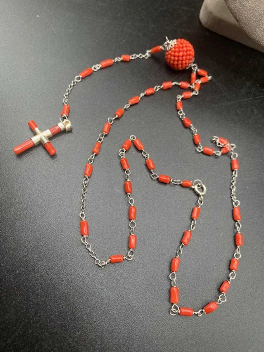 Red Coral Rosary Necklace Sterling Silver Genuine… - image 6