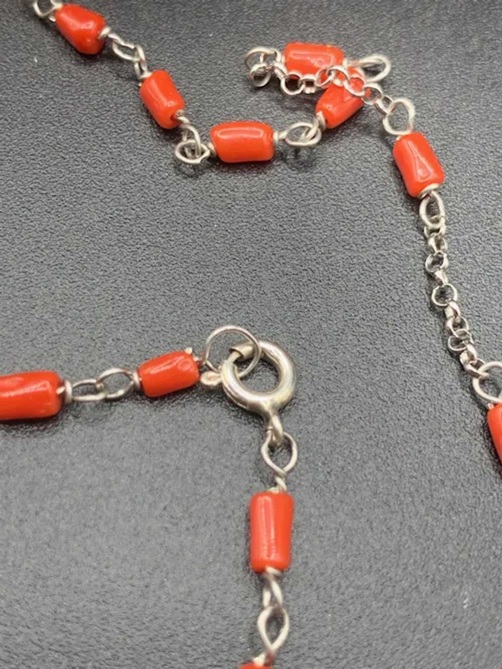 Red Coral Rosary Necklace Sterling Silver Genuine… - image 7