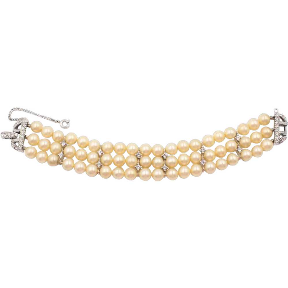 Bracelet Ciner Signed Triple Strand Glass Pearl E… - image 1