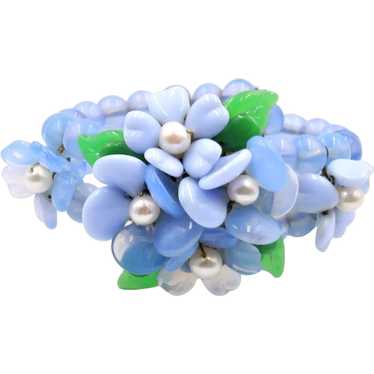 Bracelet Made in W. Germany Memory Wire Pearl Blu… - image 1