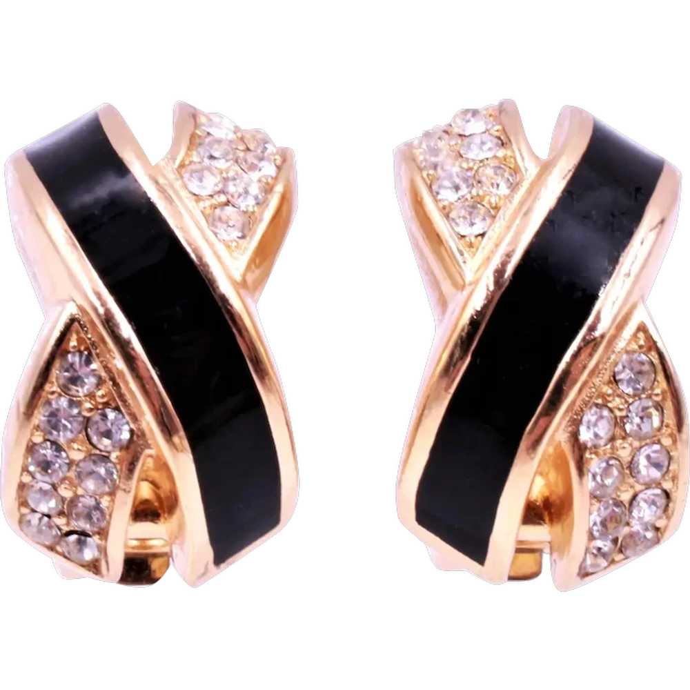 Earrings Christian Dior X Criss Cross Black Ename… - image 1