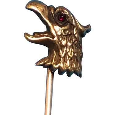 14K Gold Griffin Stickpin with Cabochon Ruby Eye - image 1